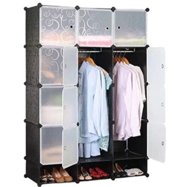 15-Cube Modular Cubby Shelving Storage Organizer Extra Large Wardrobe with Clothes Rod