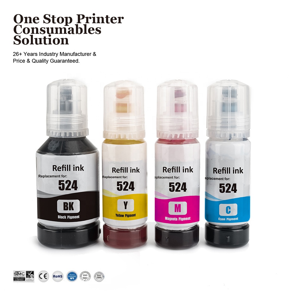 INK-мощность 524 T524 премиум цвета совместимый объем бутылки на водной основе пополнения чернил для Epson EcoTank L15150 L15160 принтер