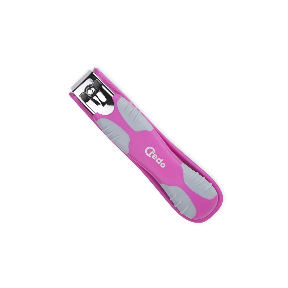Credo High Quality Two Components Straight Nail Clipper Trimmer Cutter In Pink With Nail Catcher