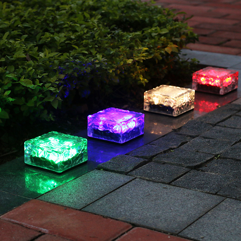 Наружный подземный светильник стеклянный кирпич RGB белый теплый белый дорожный солнечный светильник