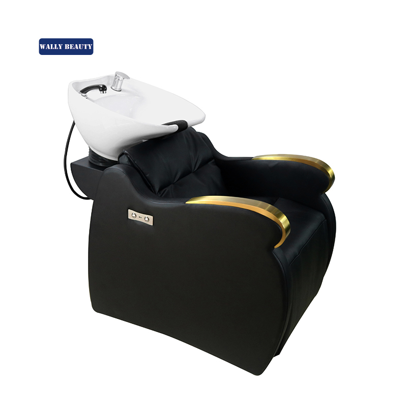 Wallybeauty Salon Equipment Ceramic Bowl Electric Backwash Sink Gold Shampoo Chair