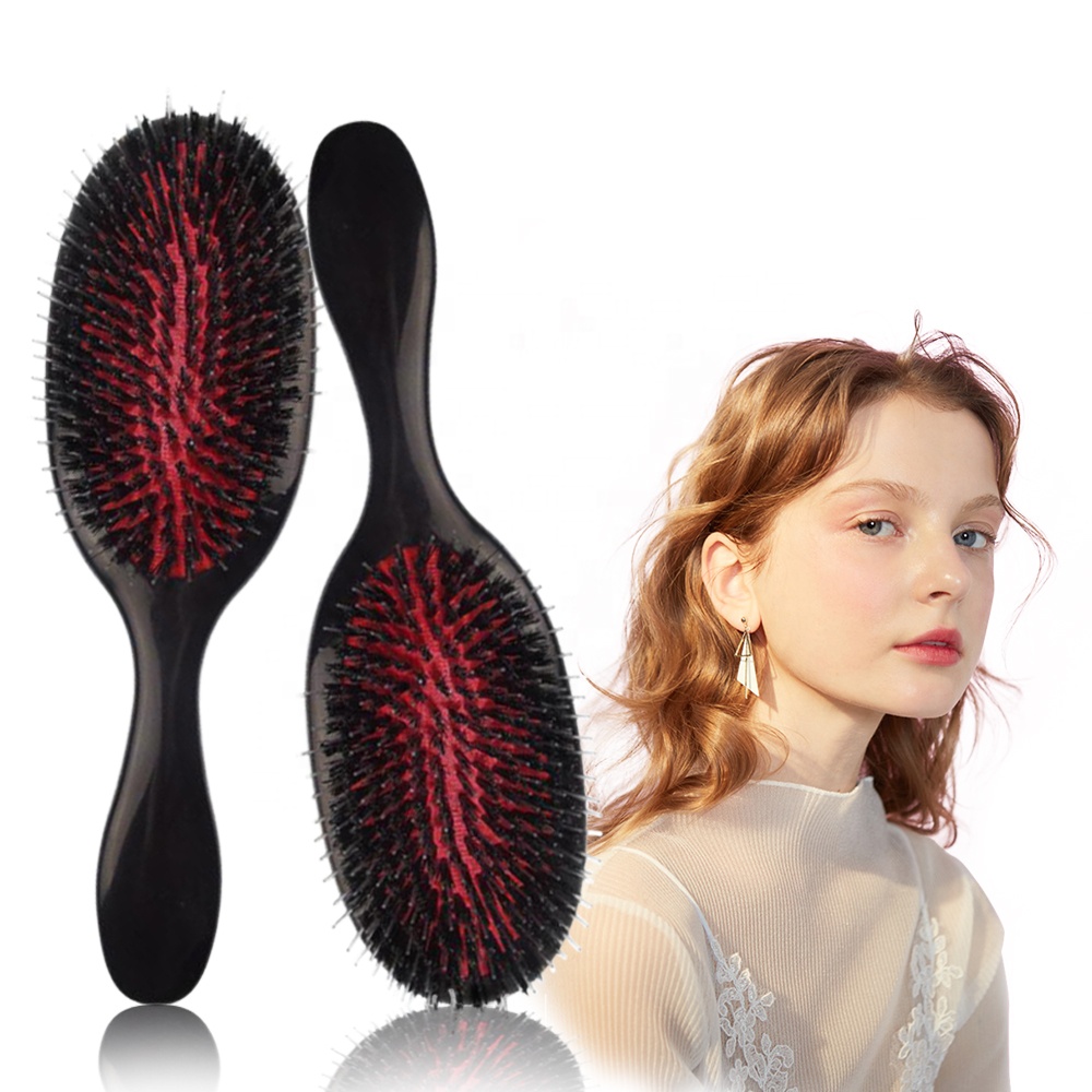 Top selling black customized plastic boar bristle hair brush,oval paddle hair brush wholesale