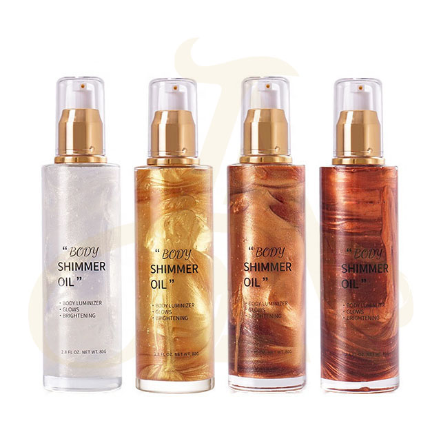 Private Label Shimmer Oil Vegan Golden Face Body Glow Bronze Highlighter Glitter Body Shimmer Oil
