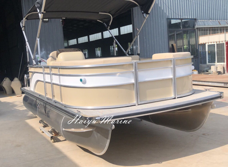 5.5m/19ft Aluminum alloy water party pontoon boat with bimini and sofa
