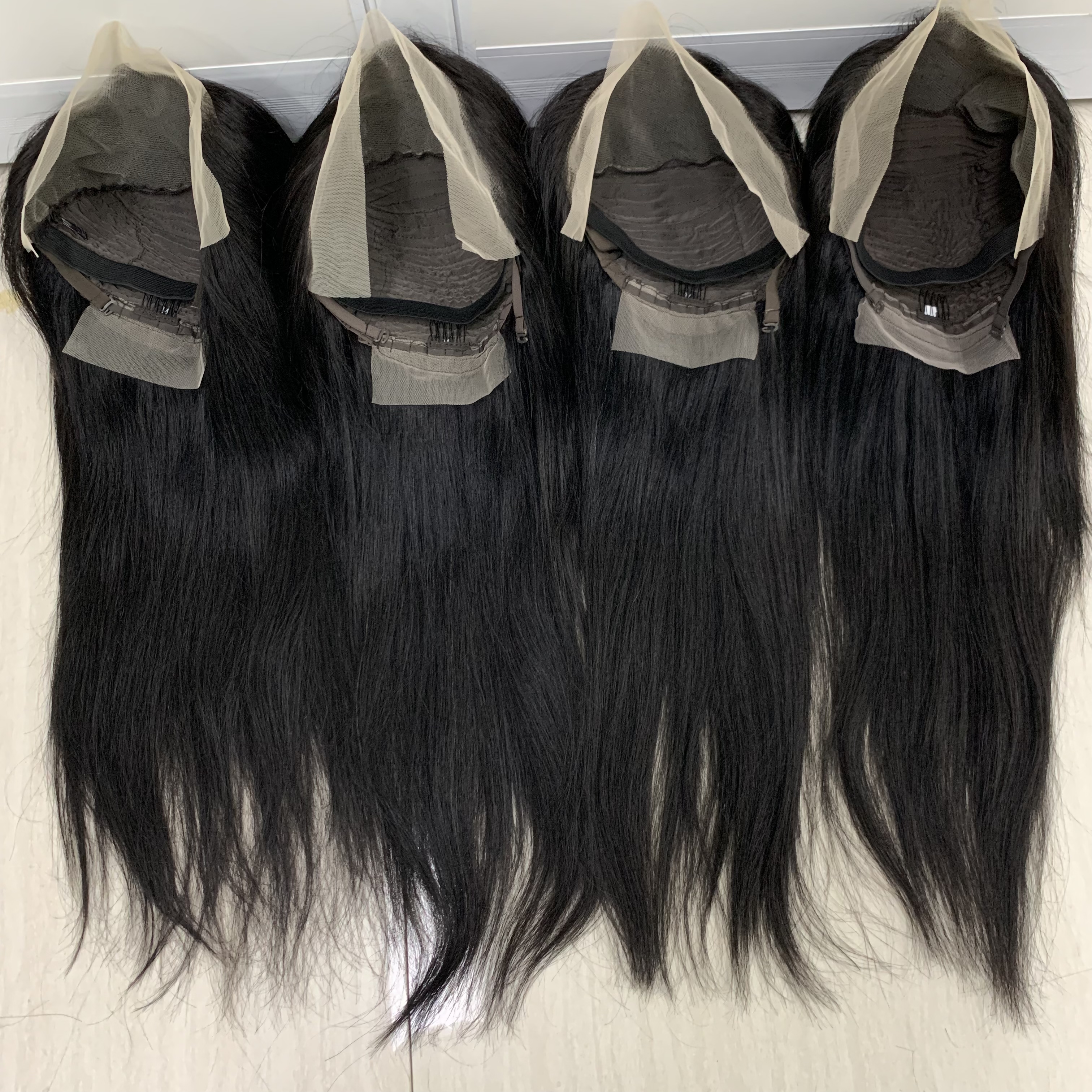 Letsfly Straight Ear to Ear Lace Frontal Cheap Remy Human Hair Lace Wigs Wholesales 22inches Full Wig 4pcs Free Shipping