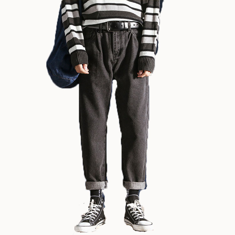 Latest fashion style unisex straight wholesale custom OEM loose wash trousers blue and black pants casual men's denim jeans