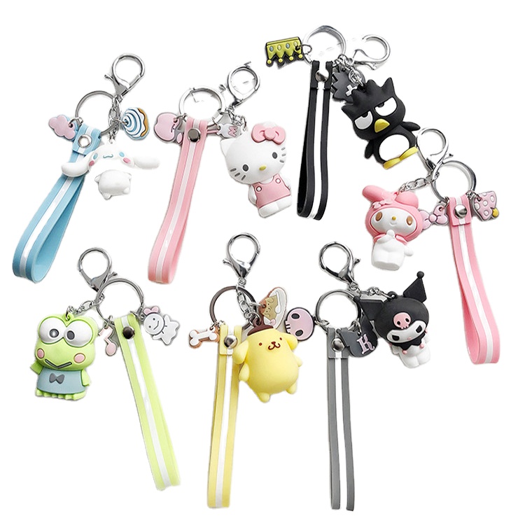 Синьсин, Kuromi, которая проигрывает мелодии из Sanrio брелок Kawaii с изображением персонажей из мультфильма «большой собакой кожаные лягушка пудинг собака Пингвин для женщин сумка подвеска брелок для ключей