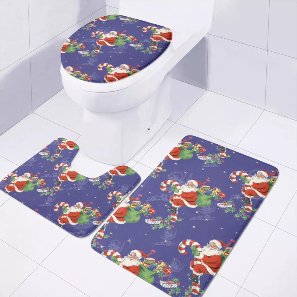 Polynesian Samoan Tribal Design Christmas Custom Bath Mat 3 Piece Set Soft Flannel Washable Toilet Seat Covers