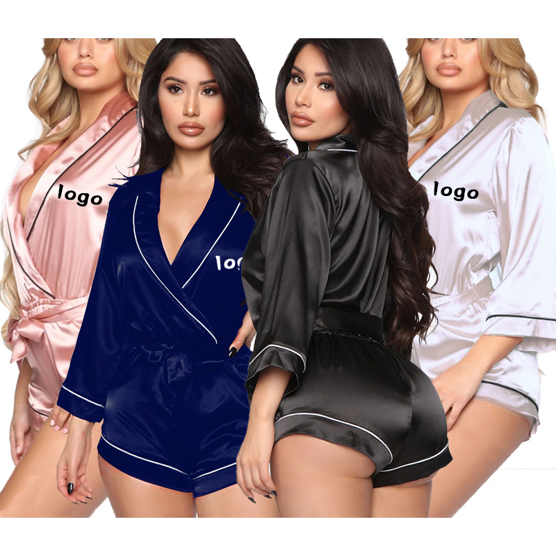 2021 New Design Nightgown Customed Pajamas Night Suits Silk-like Satin Luxury Onesie Sleepwear