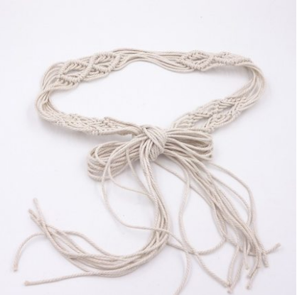 Spring and summer all-match ethnic style woven ladies lengthened knotted dress wide belt Korean decorative belt tassel