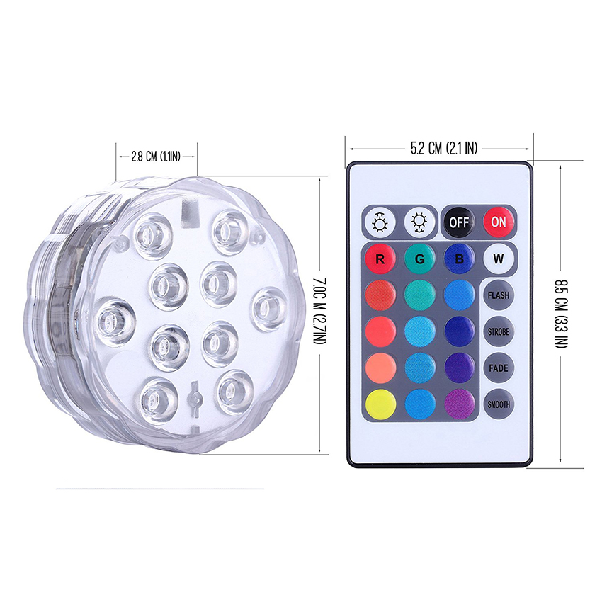 Светодиодный RGB подводный фонарь с питанием от батарейки, 10 светодиодов, ночник для сада, освещение для бассейна, свадьбы, вечеринки, вазы