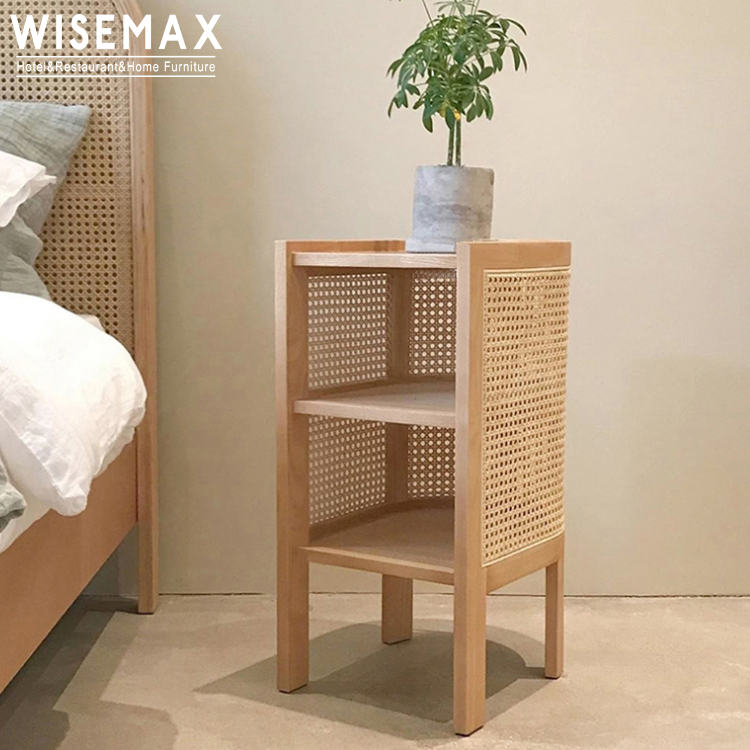 WISEMAX мебель элегантный дизайн твердая деревянная полка для хранения ротанга ткачество окружающий прикроватный столик