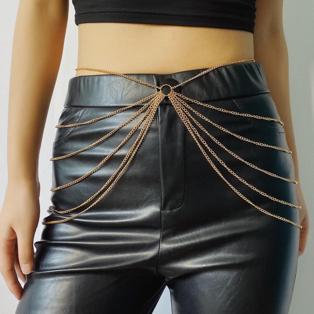 Fahion sexy geometric tassel body chain simple multi-layer chain u-shaped symmetrical waist chain women jewelry