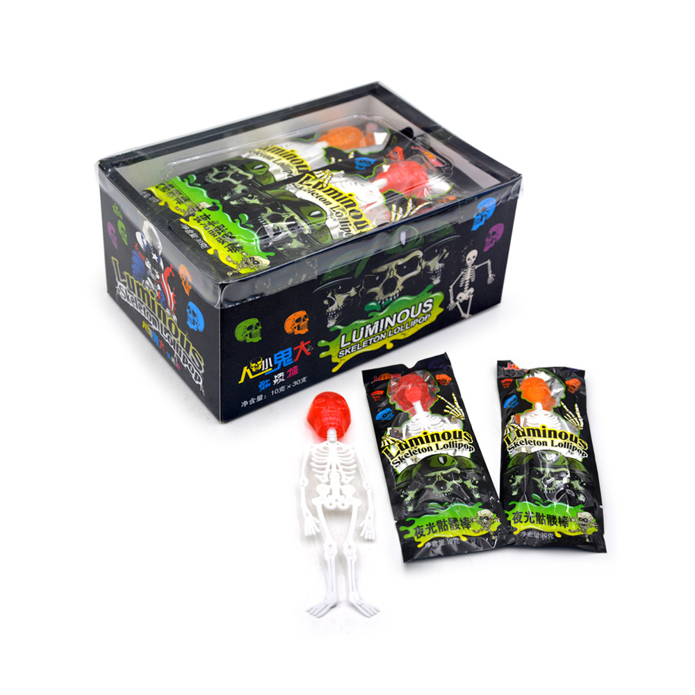 12g Halloween Luminous skeleton Bone sweet skull toy glow lollipop hard candy
