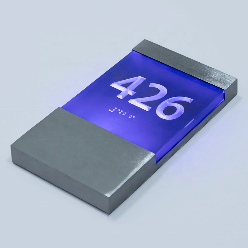 EZD Customized Acrylic hotel door sign Stainless steel Room Number Signage With Doorbell For hotel door number plates