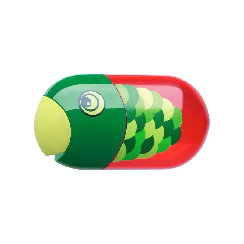 Selling cartoon pencil sharpeners with eraser creative two holes plastic kids pencil sharpeners