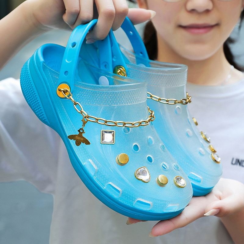 2021 summer women's pink blue clear clogs jelly transparent sandals diamond bling croc garden clog luxury trendy ladies shoees