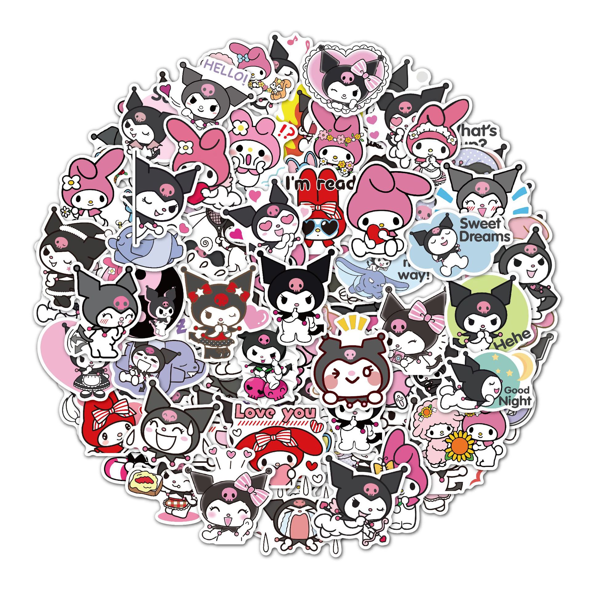 50pcs Cartoon Vinyl DIY Graffiti Waterproof Stickers for Water Bottle Laptop Car Skateboard Luggage Computer Kuromi Stickers