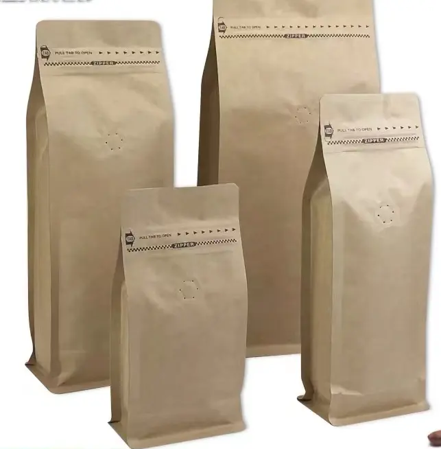 Coffee Packaging Bag Eight-side Sealing Kraft Paper Aluminum Film Bag Zip Lock Bagwith Air Valve For Coffee Bean Packaging Bag