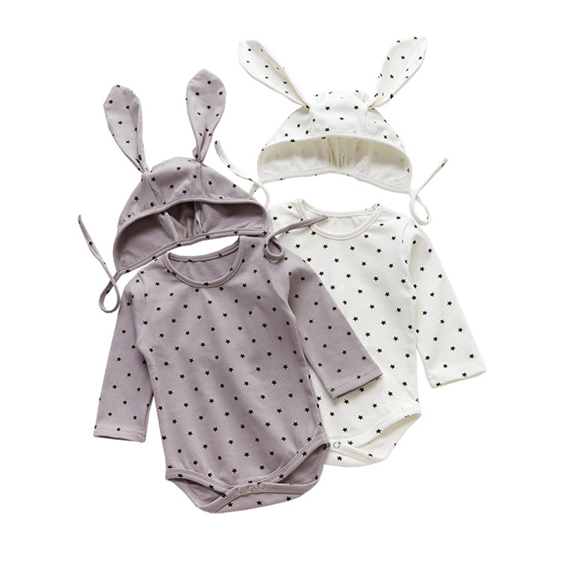 Easter Baby Rabbit Ear Dots Rompers Caps Boys Girls Long Sleeves Bunny earsJumpsuits