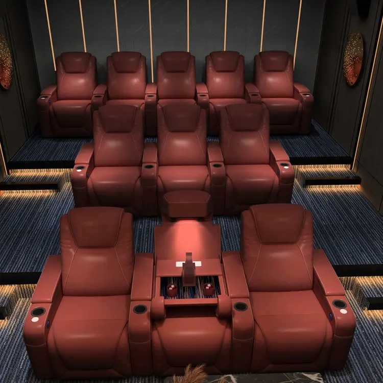 customized home cinema sofa leather recliner chair reclining seat theater seating with console for private theatre