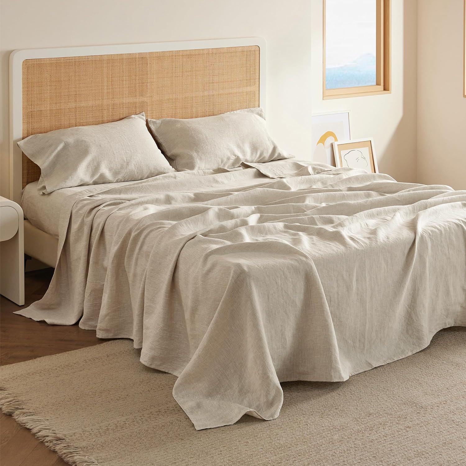 100% Linen cotton Luxury Eco-Friendly Breathable Durable Linen Cotton Blend 4pcs linen cotton Sheet sets for All Seasons