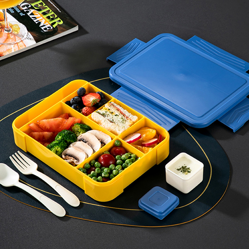 BPA-Free Leakproof Bento Lunch Container 6 Compartments Separate Sauce Box High Quality Salad Snack Container Cutlery Set Travel