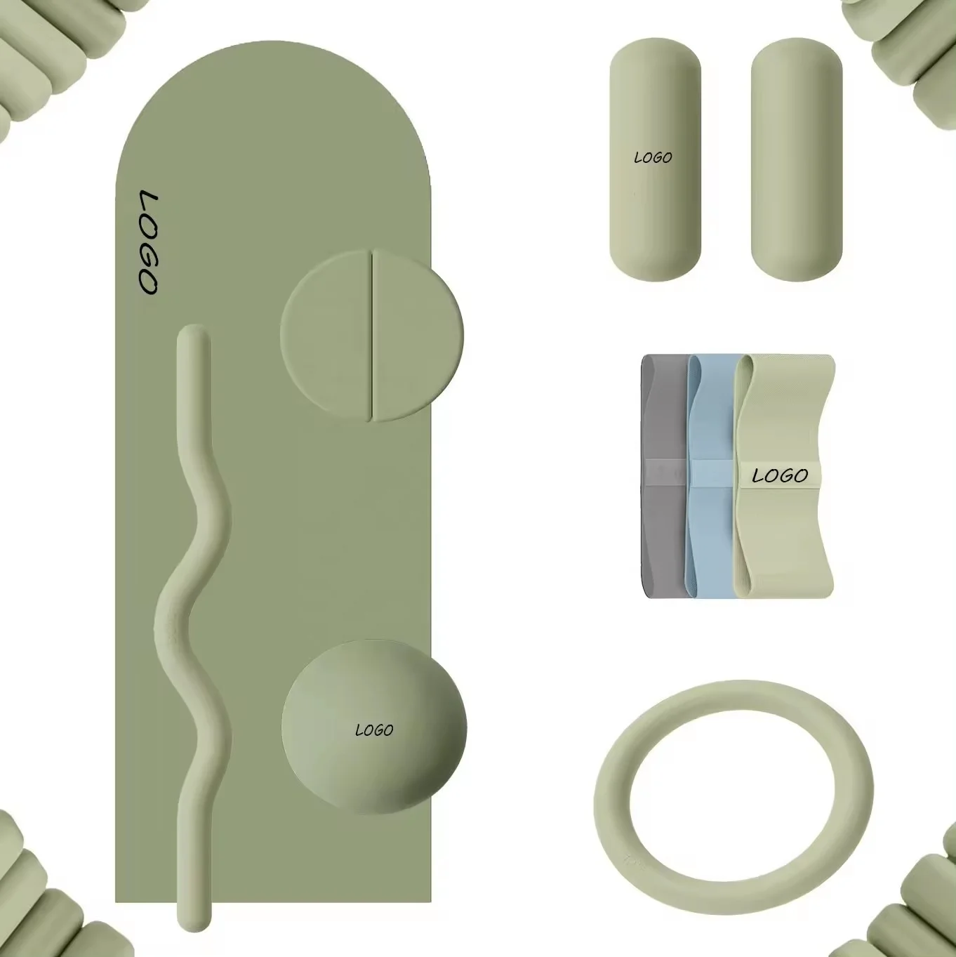 Customized bala pay mat Silicone hand Dumbbell power rings Home Gym Fitness Set Yoga Pilates Accessories