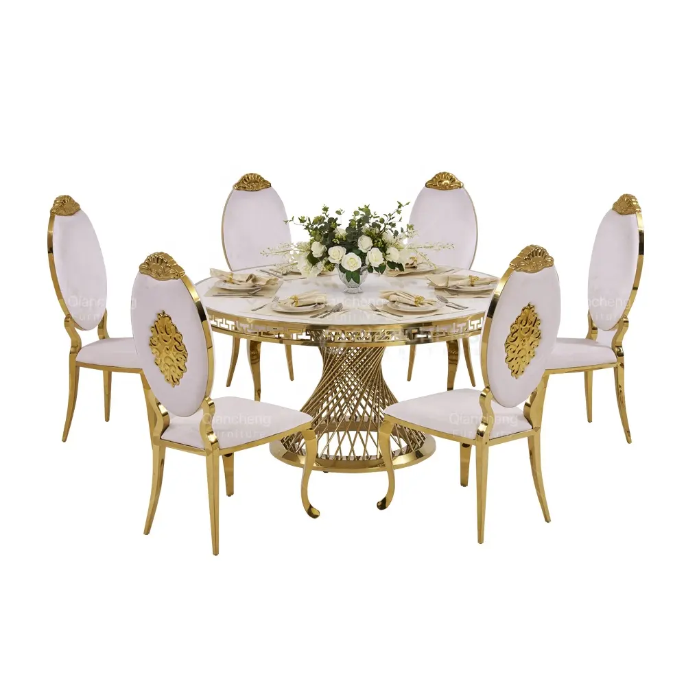 modern furniture gold stainless steel round wedding dining tables