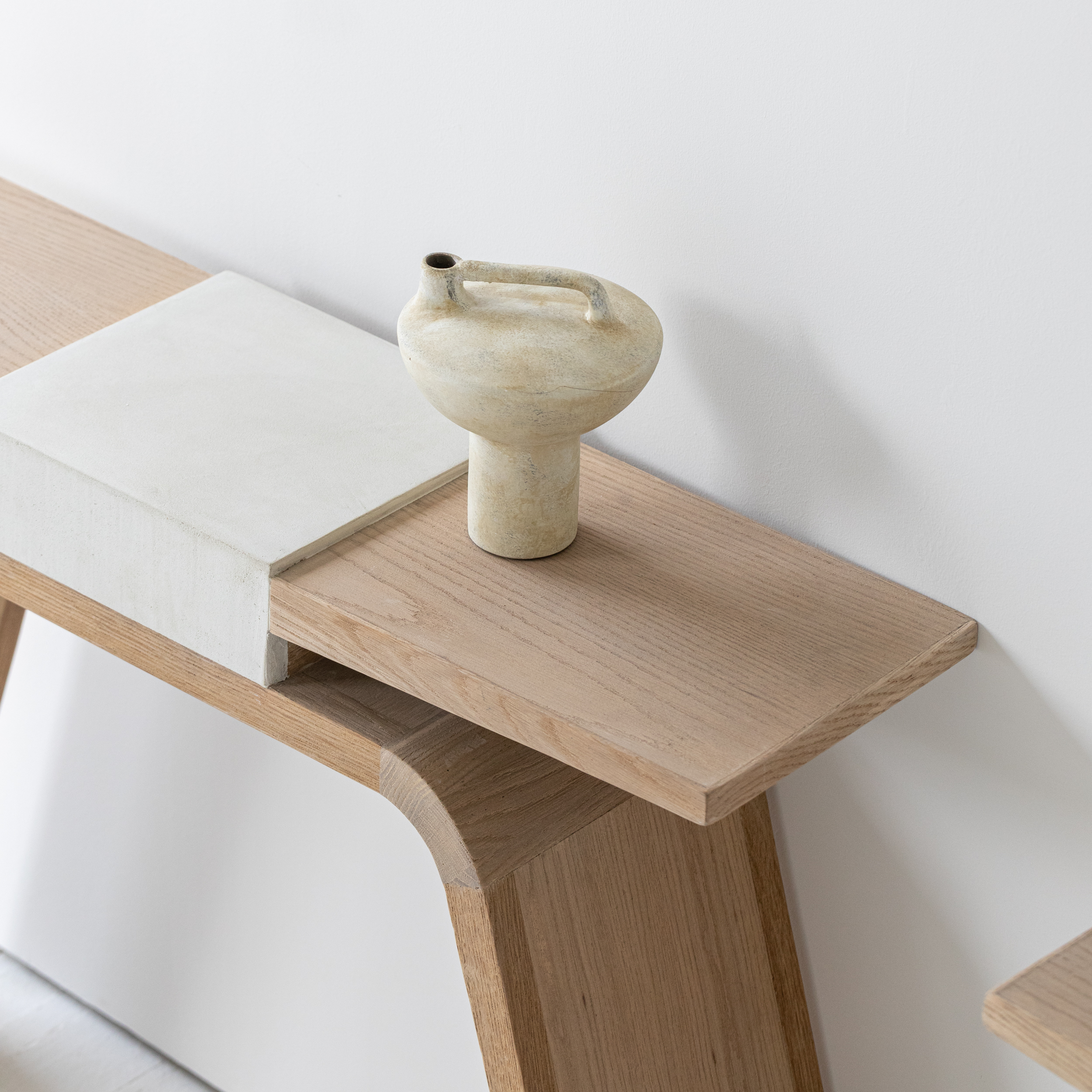 Oak wood with concrete decoration oriental modern style inspired mid century side table console table