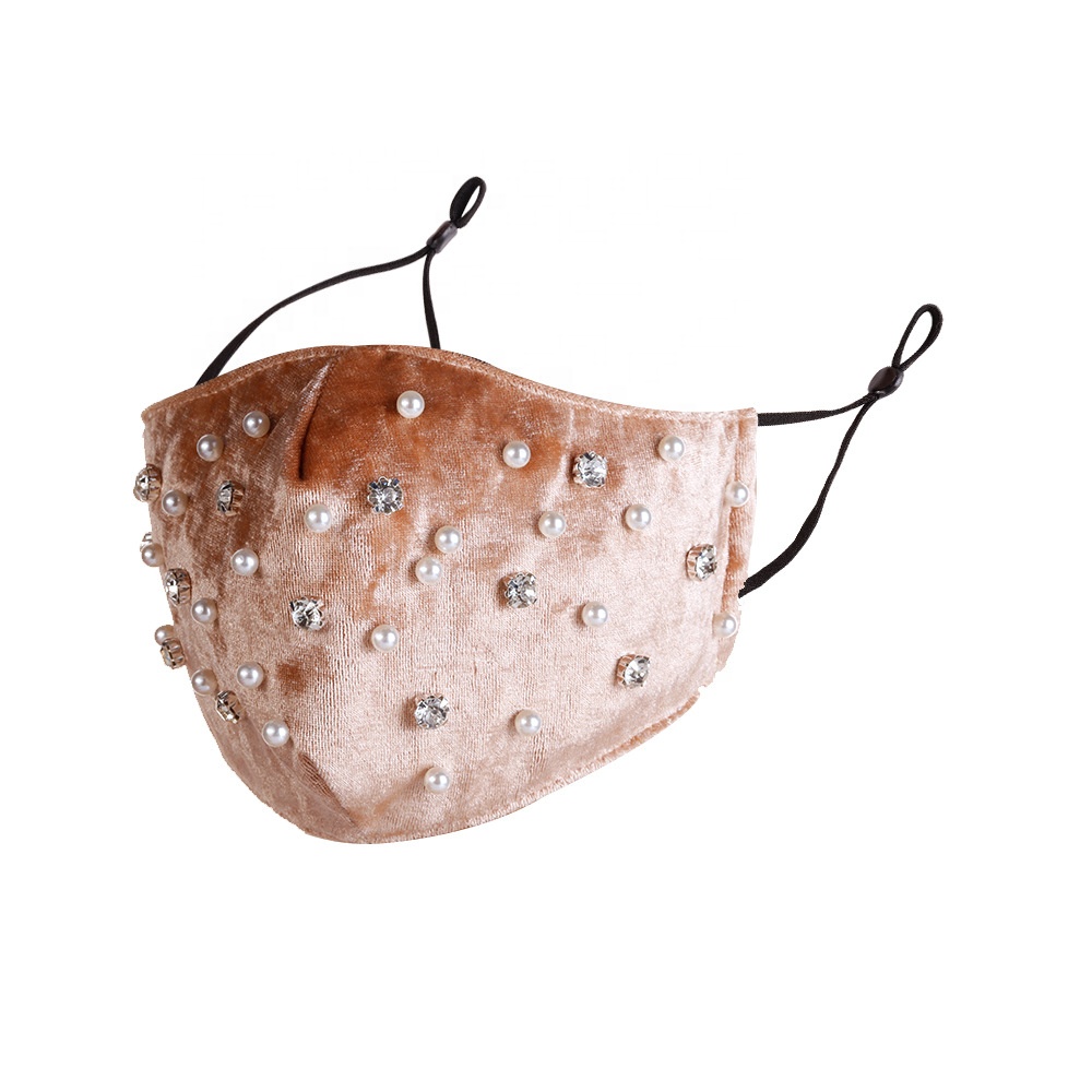 MIO Pearl Rhinestone Sparkling Washable Face Cover Fashion Bling Party Face Masking Beauty Black Red Gold