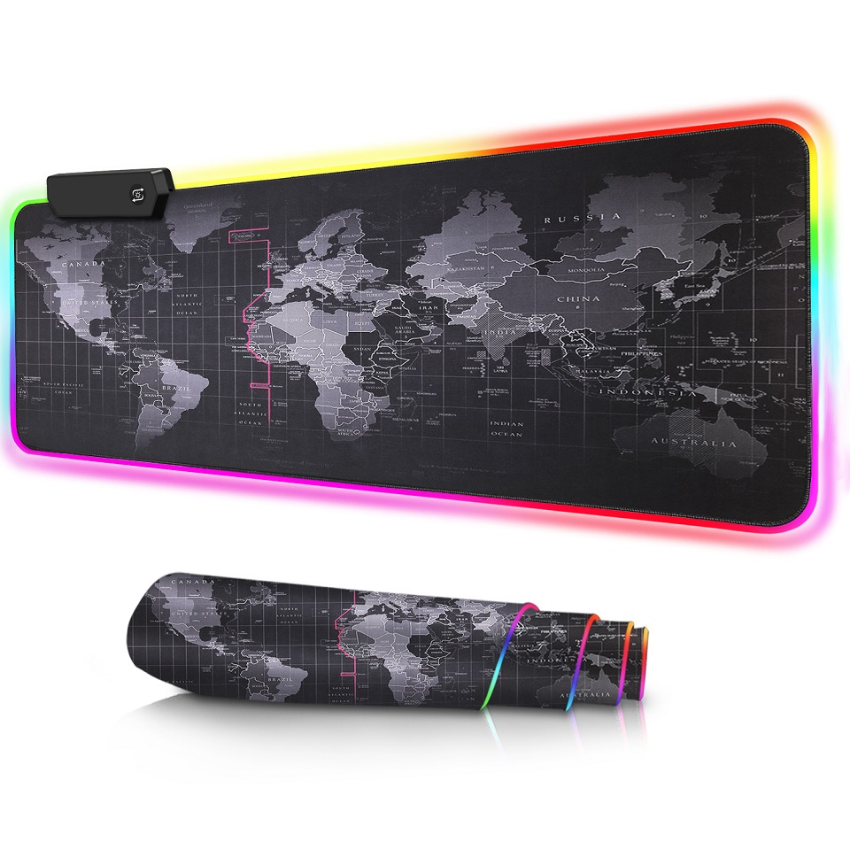 Большой коврик для мыши RGB с логотипом на заказ, игровой коврик для компьютерной клавиатуры с подсветкой карты мира, аксессуары для ПК