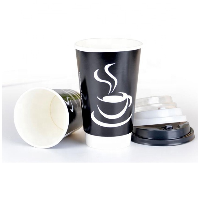 Wholesale logo printed double wall black paper cup from china source factory supplier