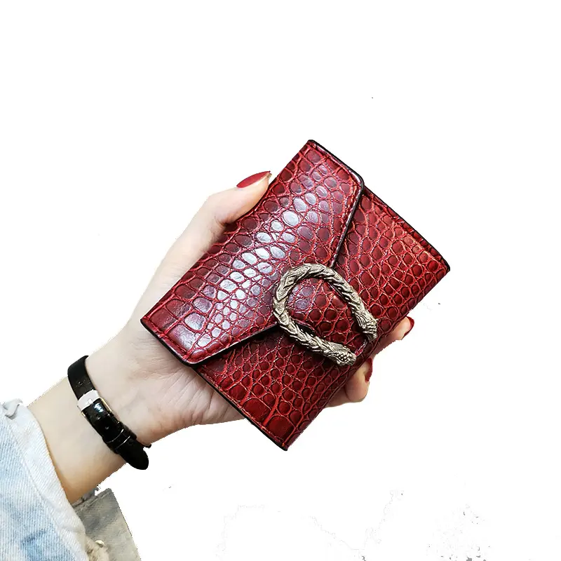 Wholesale small pu leather crocodile wallet women card holder coin purse ladies money clip wallet