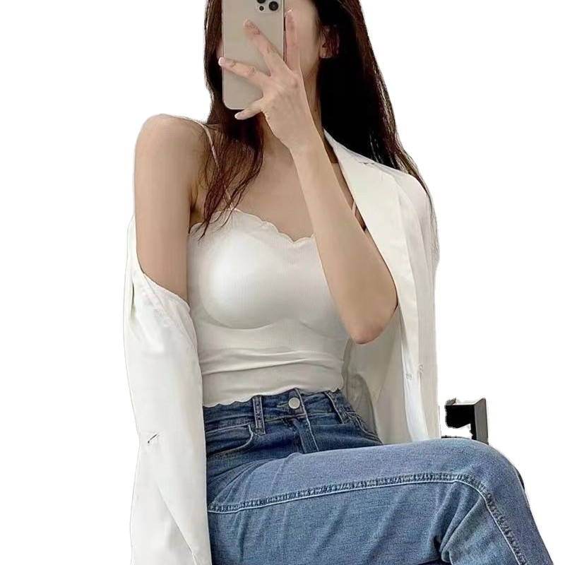 Girls One Piece Ultra Thin Comfortable Ice Silk Chest Wrap Bandeau Bra Tube Top