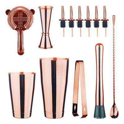 Hight quality Barware Tools 13 piece rose gold balck Stainless Steel Bar Accessories Cocktail Shaker Set