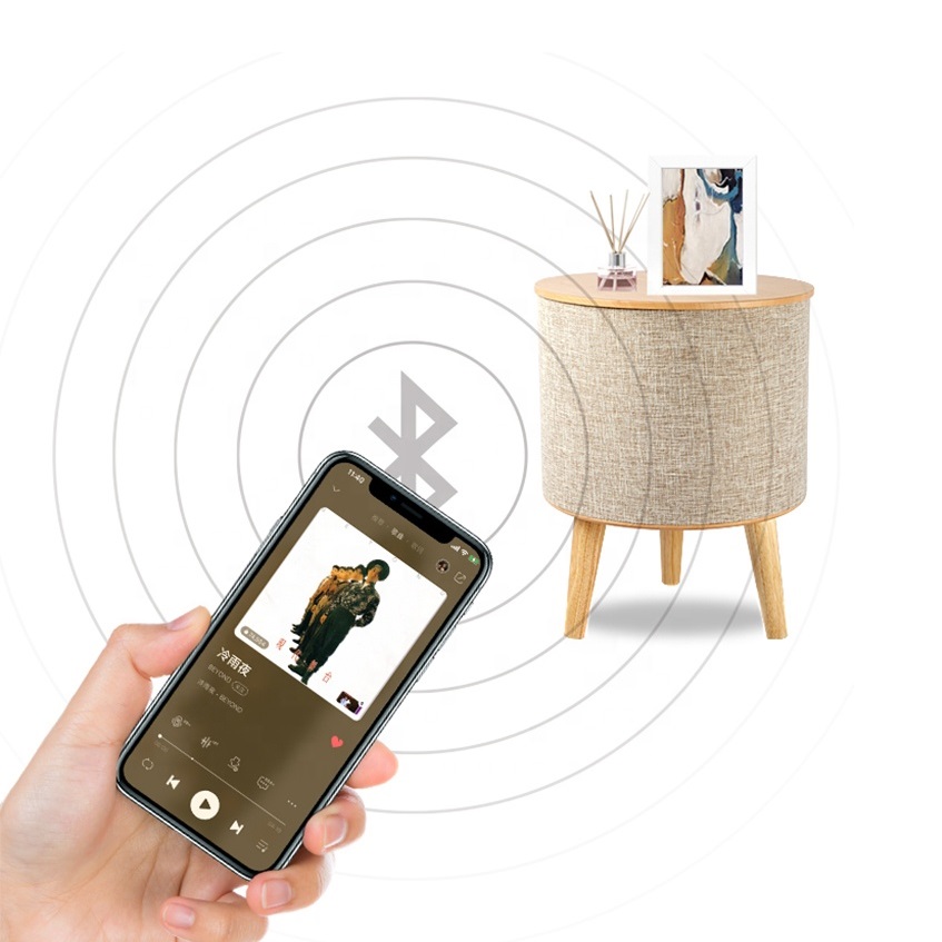 Italian Modern Style Wooden Bedside Table Nightstand Smart Bed Side Tables with Speaker and Wireless Charging