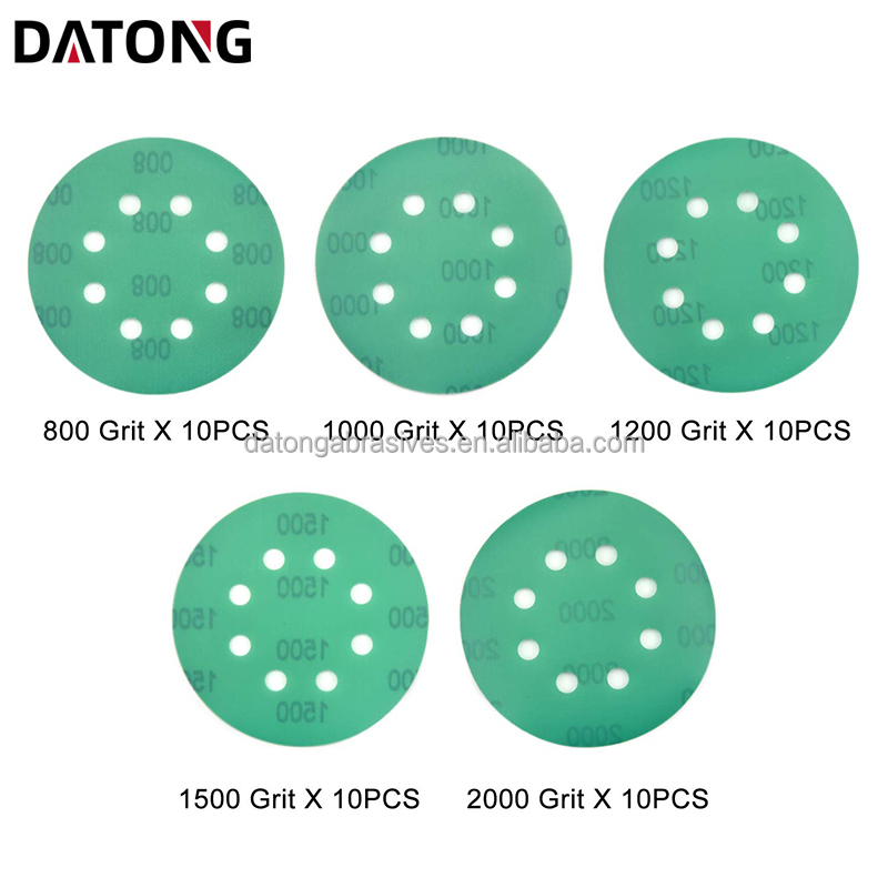 Datong High quality abrasives sand paper 5 inch 125mm Grit 100 8holes Round Ceramic green Sanding Disc For Metal and Wood