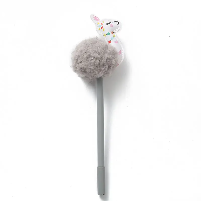 Fashionable cute design animal shape sheep leather pom pom ballpoint pen for human writing