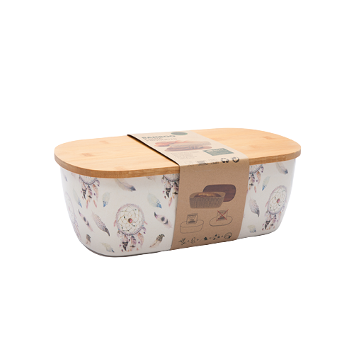 BPA free LFGB oval organic bamboo fiber breadbox with customized decal printing pattern