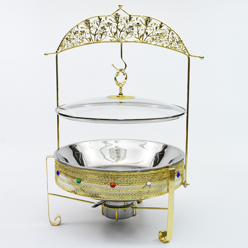 Cross border supply golden alcohol hot pot hotel restaurant food heating container stainless steel buffet stove