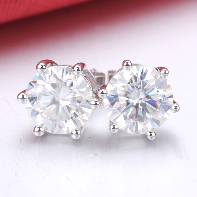 Starsgem 925 серебряных алмазов, Муассанит 1ct 6,5 мм серьги-гвоздики из стерлингового серебра