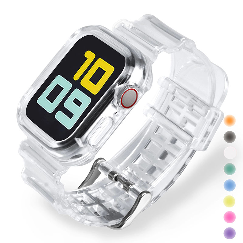 Ремешок спортивный прозрачный для Apple Watch 7 6 SE 5 4 3 2 1, силиконовый браслет для iwatch, 40 мм 44 мм 42 мм 41 мм 45 мм