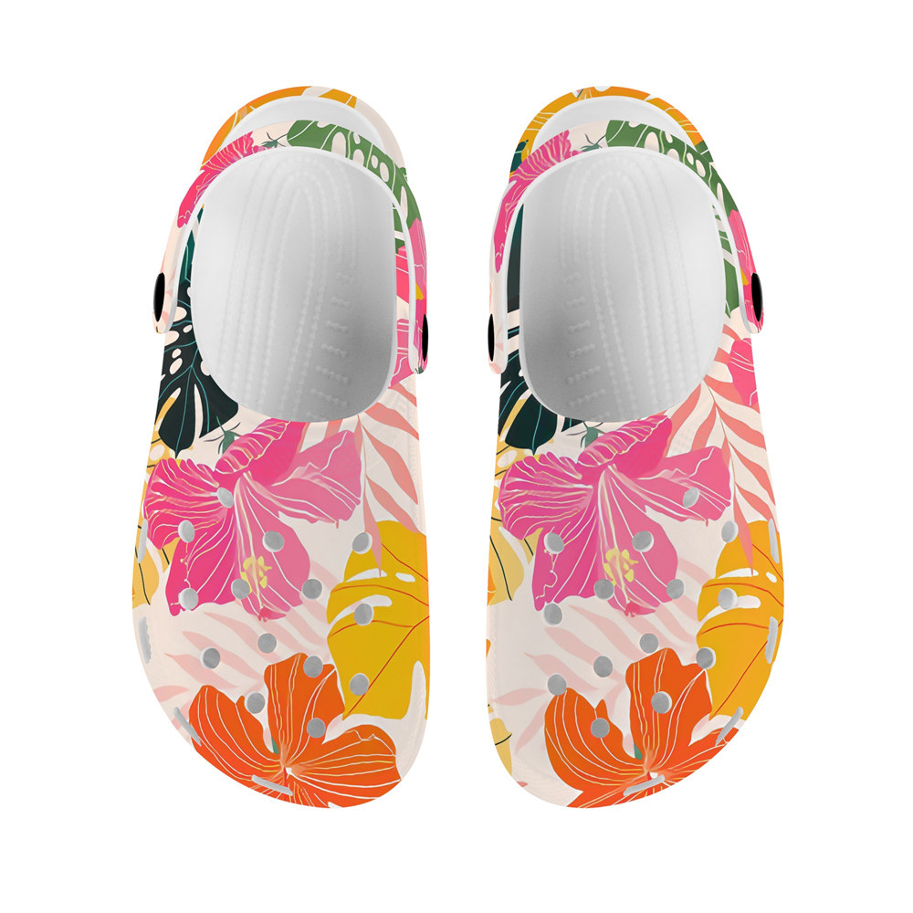 Custom Tropical Flowers Red Hibiscus Beach Shoes Women Clog Garden Casual Shoes Eva Mule Beach Women Clog Shoes Sandals Slippers
