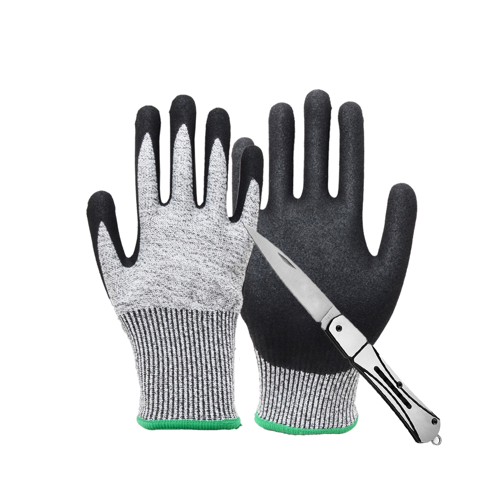 GLOVEMAN custom level 5 anti cut oil resistant gloves construction industrial safety work rubber nitrile latex coated gloves