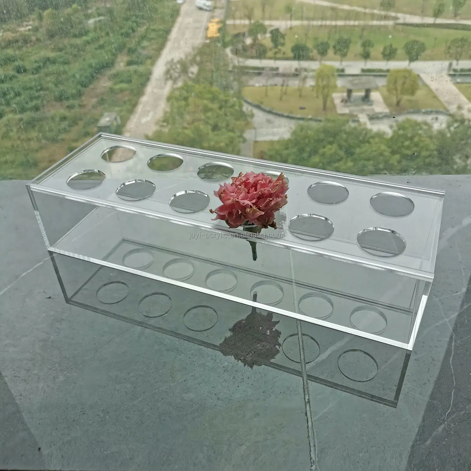JAYI Custom Clear Long Rectangular Acrylic Modern Vase Rose Floral Vases Flower Display Box for Wedding/Centerpieces/Home Decor