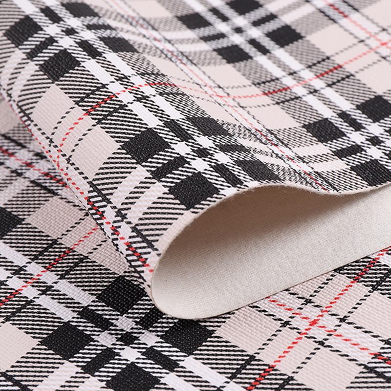 PVC synthetic leather PU synthetic leather printed grid fabric for bag leather