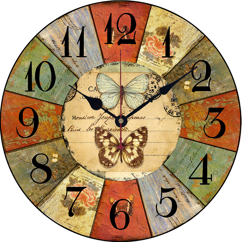 European and American fashion wooden vintage wall clock 30cm/34cmButterfly series multiple options factory wholesale