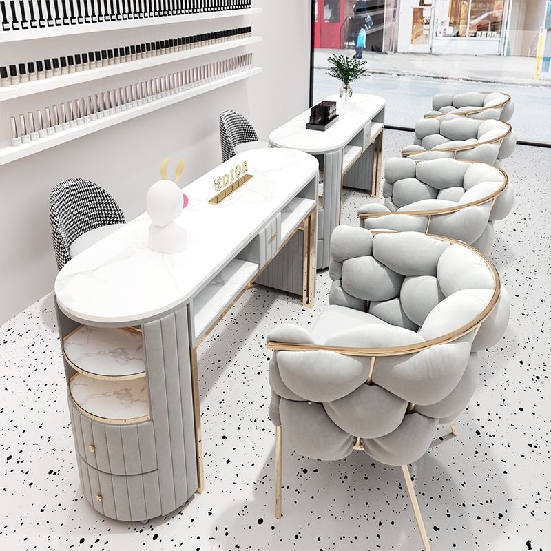 Beauty salon furniture package nail bar desk manicure table luxury tufted manicure tables with chair