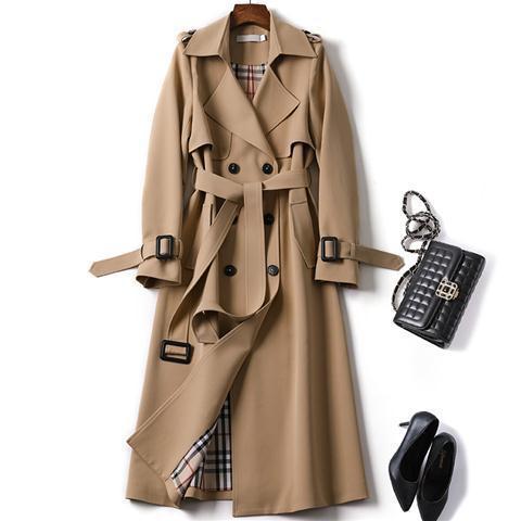 In stock sales 2021 new woman clothes wholesale elegant mid-length ladies wide lapel trench coat